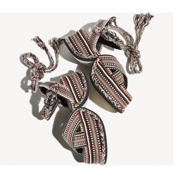 Free People x Amambaih Beatriz High Platform Wrap Sandals Cognac US 8/EU 38 NEW - Picture 3 of 9